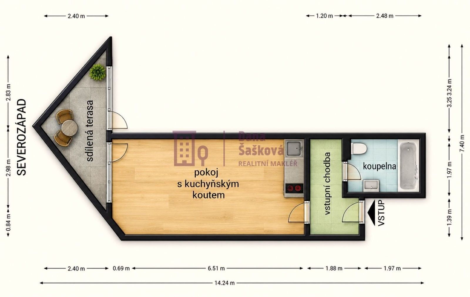 Pronájem byt 1+kk - Nádražní 187, Jindřichův Hradec II, 43 m² - 5
