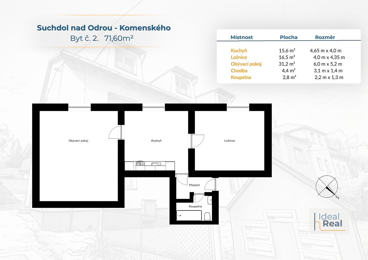 2+1, Suchdol nad Odrou, okres Nový Jičín, Moravskoslezský kraj, 72 m² - 2