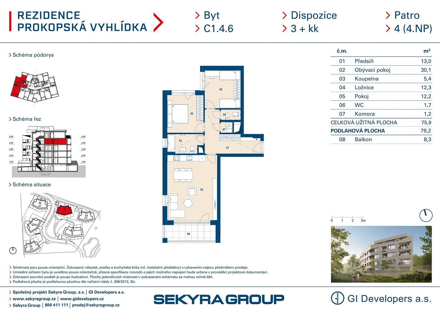 3+kk, Radlická, Praha 5 - Jinonice, 76 m² - 2