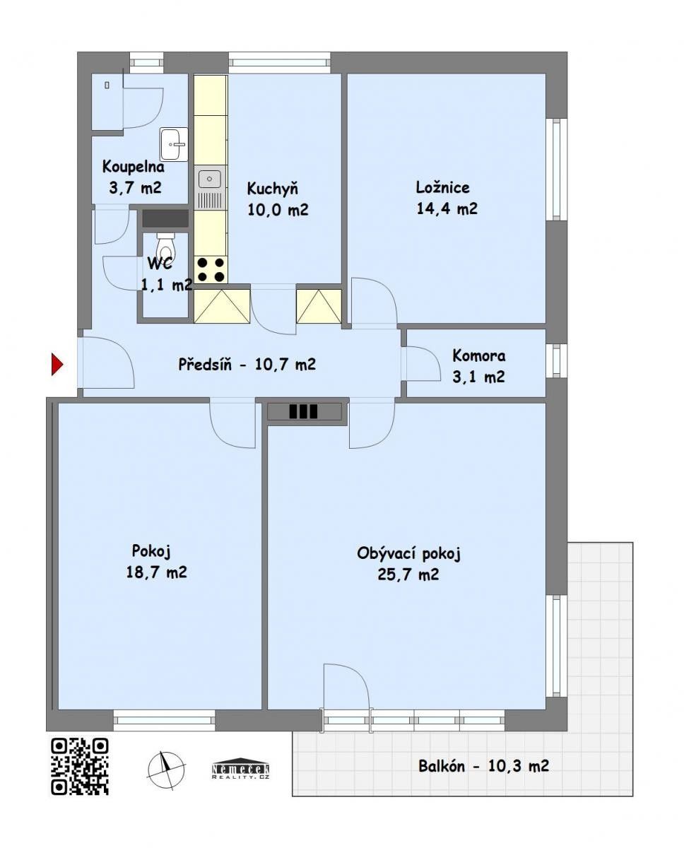Byt 3+1 · 87 m² · V Ondřejově, Praha - 3