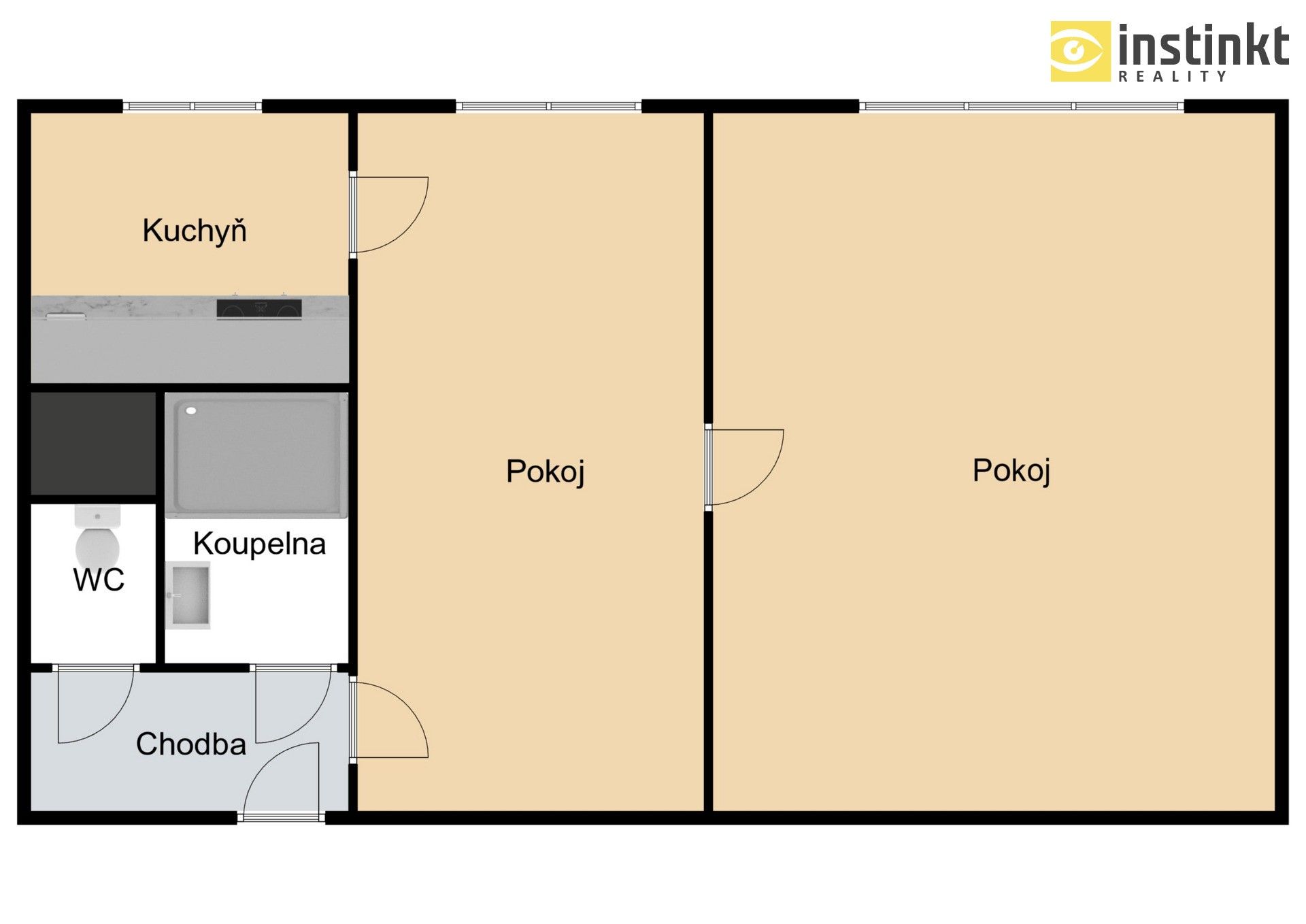 Pronájem byt 2+kk - Kraselov, 45 m²