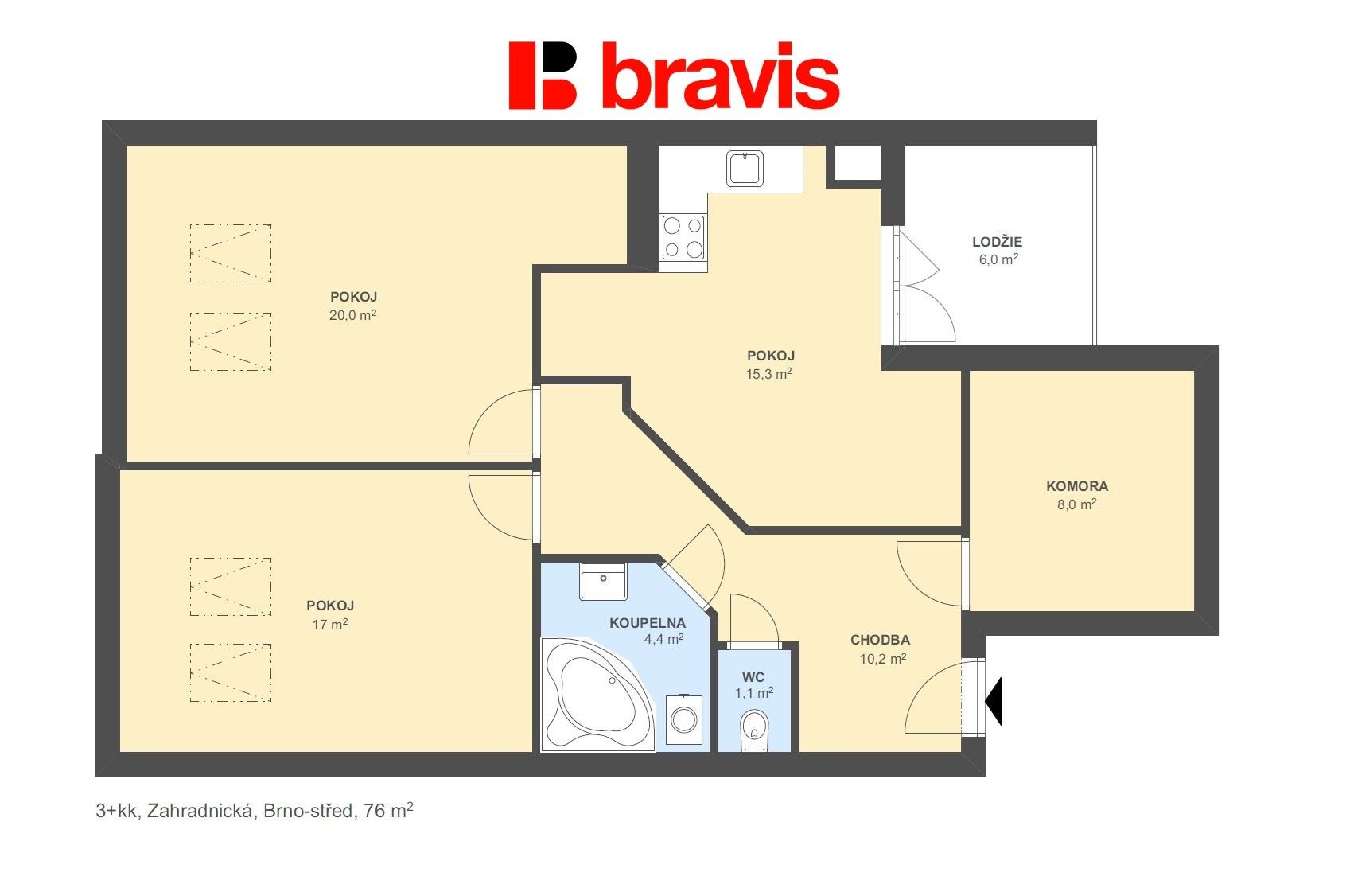 Pronájem byt 3+kk - Zahradnická 295, Brno Staré Brno, 76 m² - 5