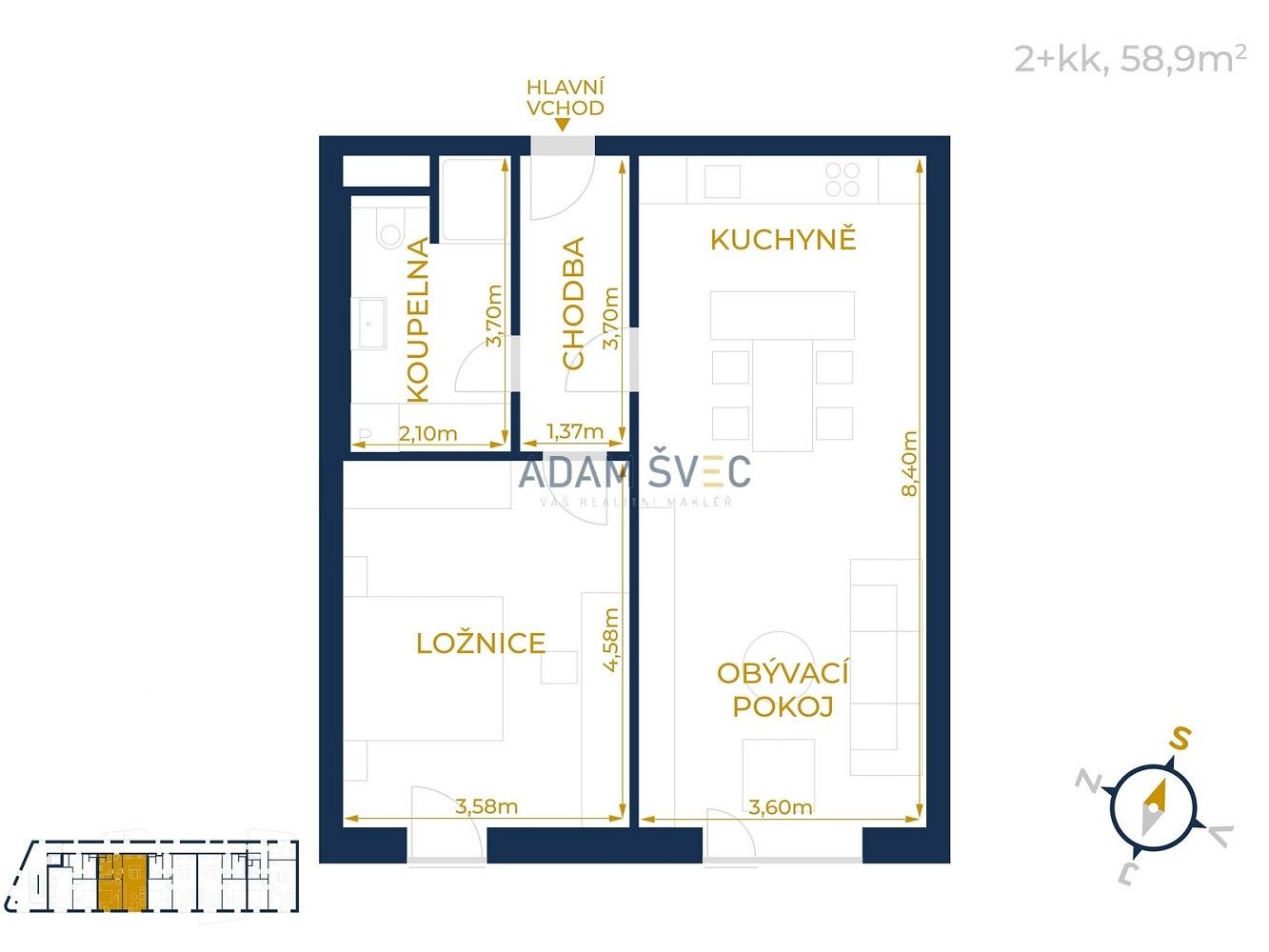 2+kk, Olomouc - Hodolany, Olomoucký kraj, 59 m² - 1