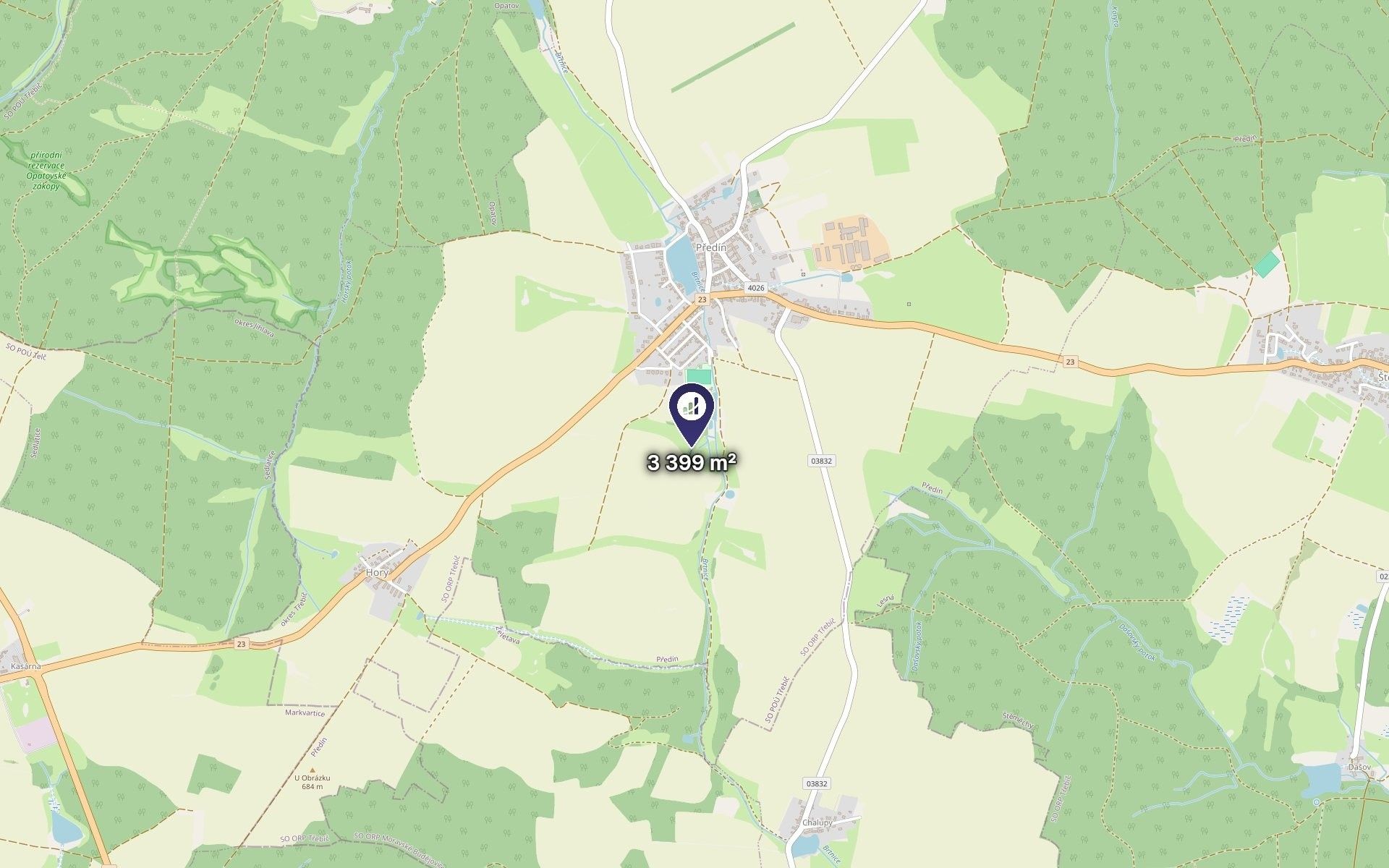 Louka · 3 399 m² · Předín - 3