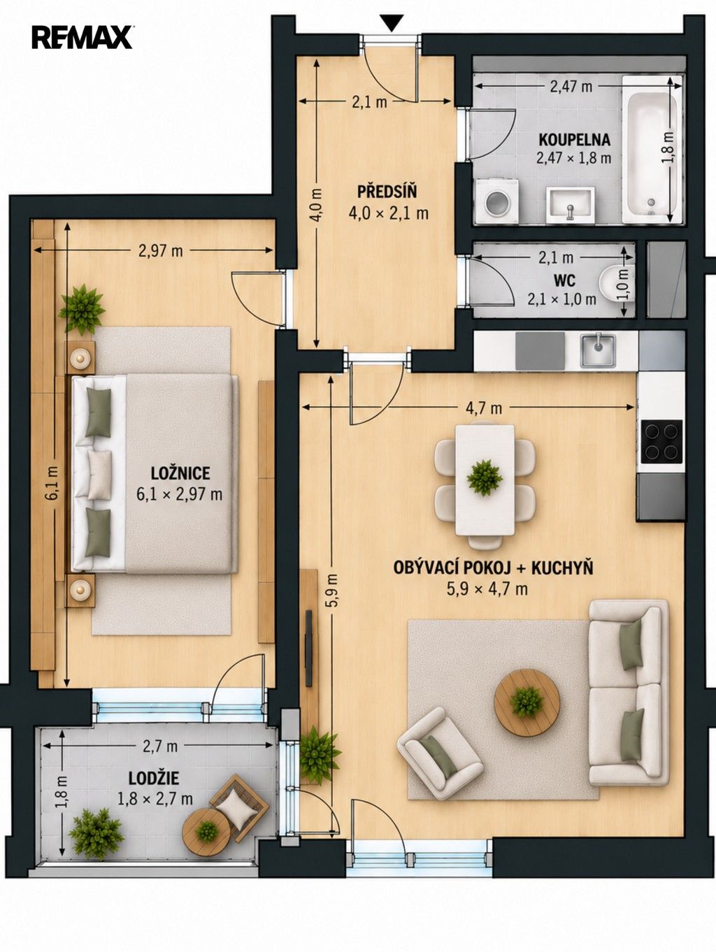 Pronájem byt 2+kk - Karla Mareše 1373, Olomouc Nová Ulice, 74 m² - 5