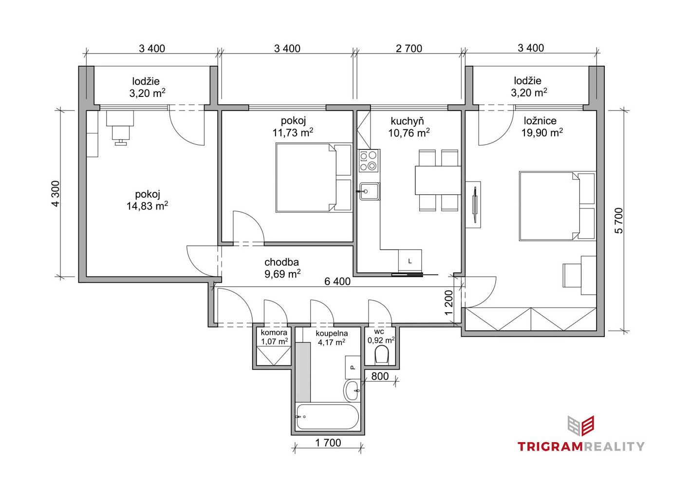 3+1, Hradec Králové - Nový Hradec Králové, Královéhradecký kraj, 77 m² - 2