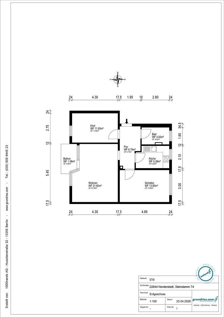 3+1, Steindamm 74, , Šlesvicko-Holštýnsko, 66 m² - 2