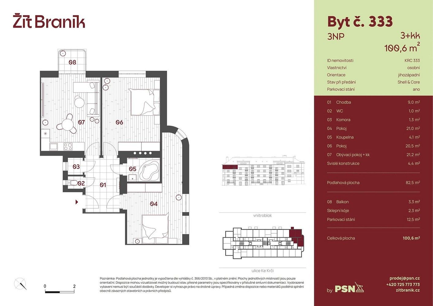3+kk, Ke Krči, Praha 4 - Braník, 78 m² - 2