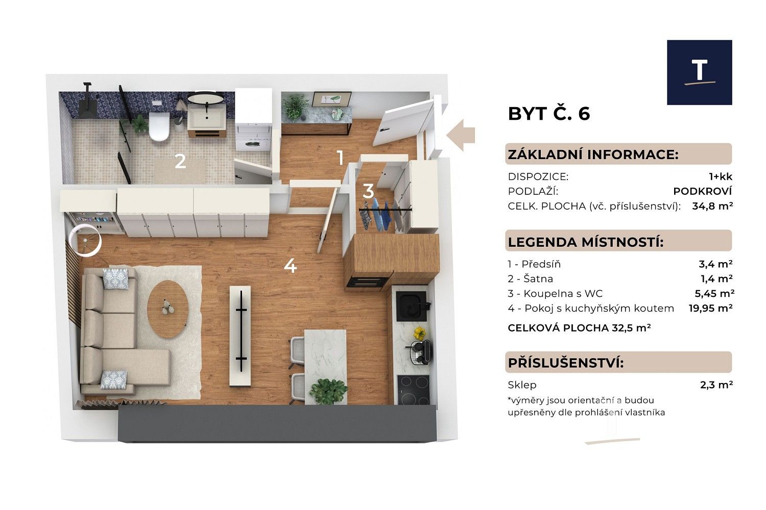 Byt 1+kk · 35 m² · Brno - Řečkovice, okres Brno-město, Jihomoravský kraj - 3