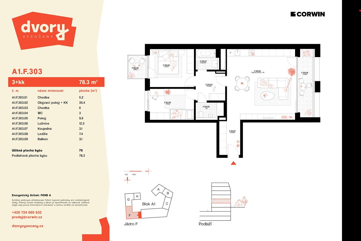 3+kk, Praha - Vysočany, okres Praha 9, Hlavní město Praha, 78 m² - 2