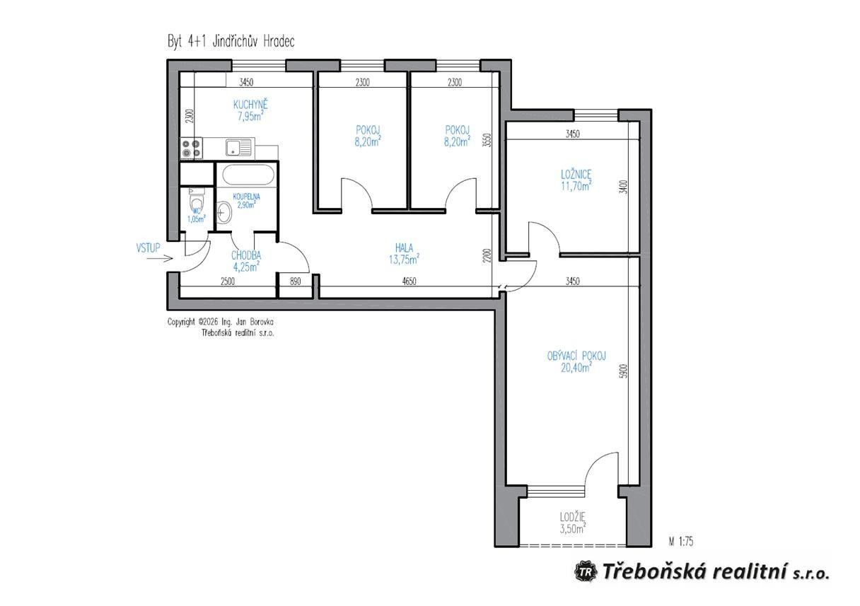 Byt 4+1 · 78 m² · Kosmonautů  , Jindřichův Hradec V - 3