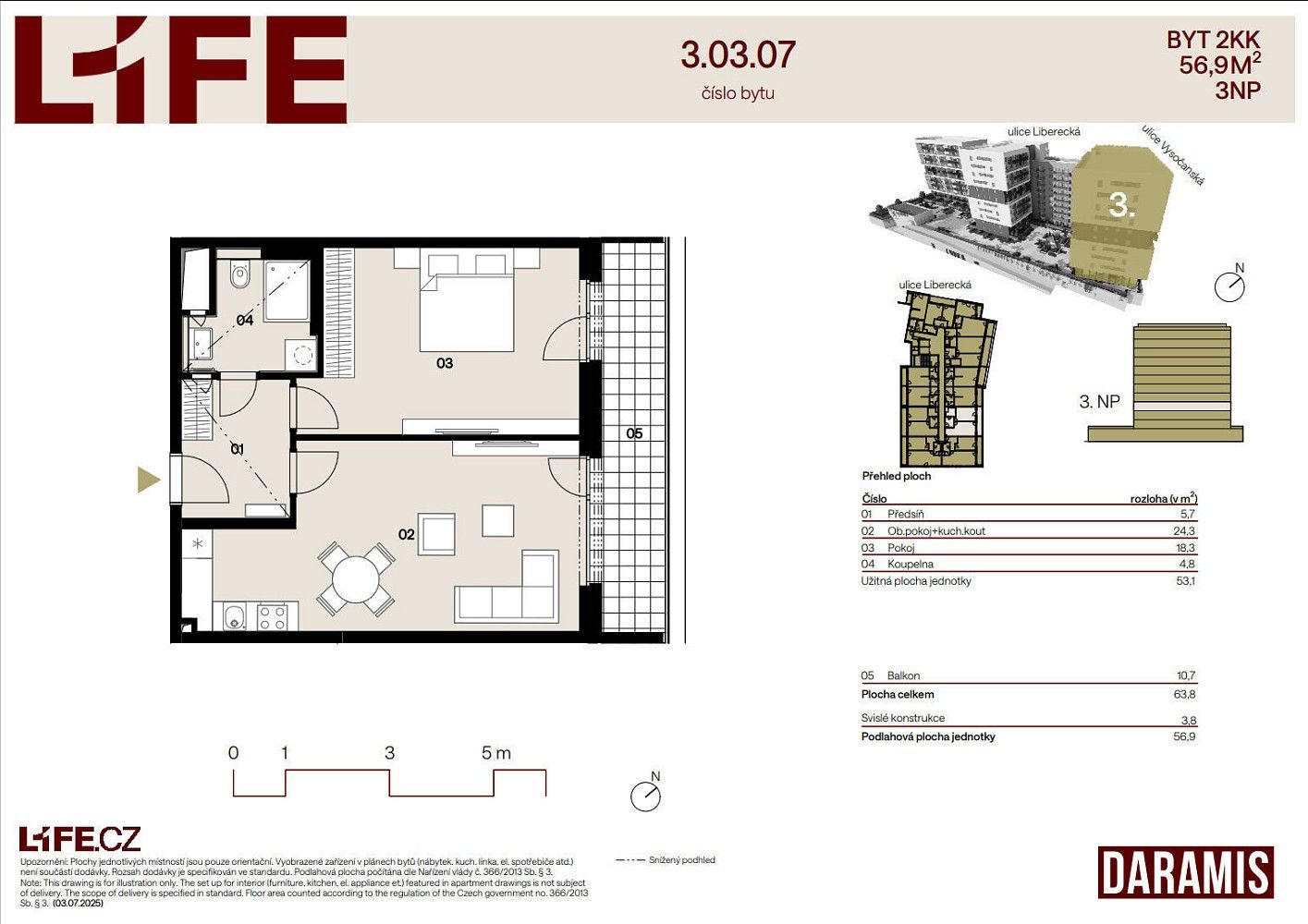 Byt 2+kk · 53 m² · Praha - Střížkov, okres Praha 9, Hlavní město Praha - 4