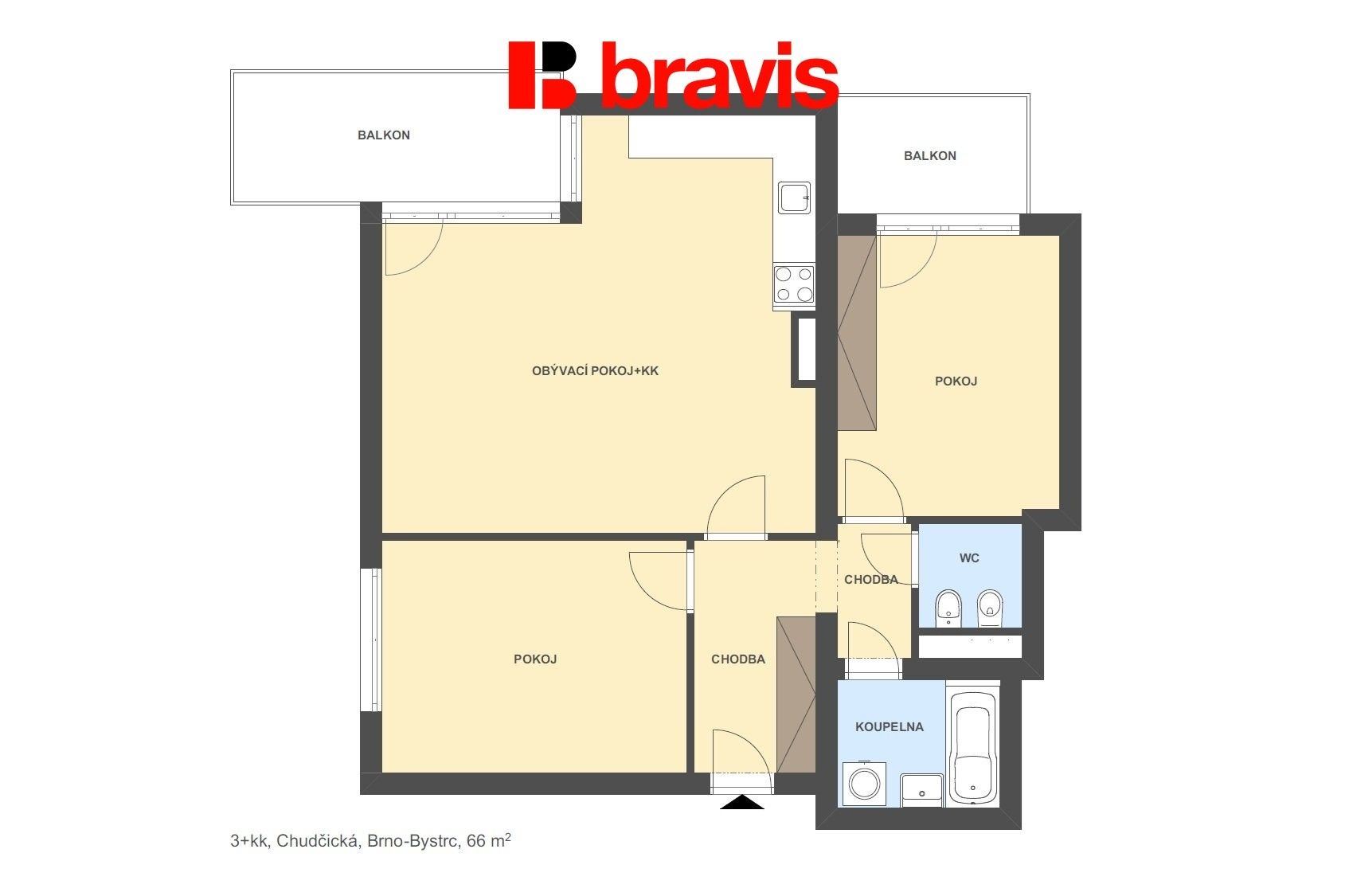 Byt 3+kk · 68 m² · Chudčická 1352, Brno Bystrc - 4