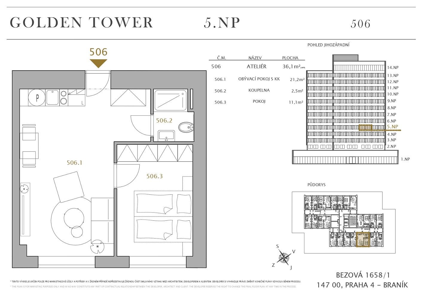 Byt 2+kk · 36,1 m² · Bezová, Praha 4 - Braník - 4