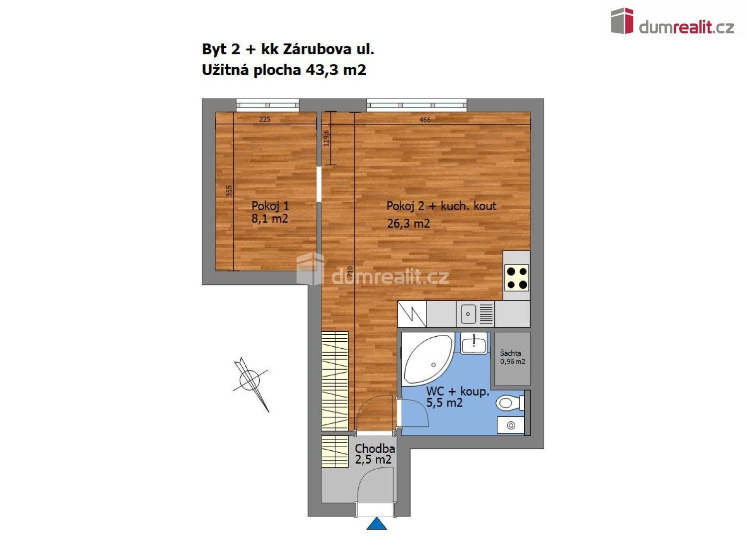 2+kk, Zárubova 507, Praha Kamýk, 43 m² - 2