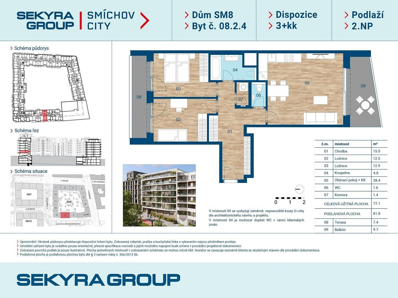 3+kk, Šiklové, Praha 5 - Smíchov, 77 m² - 2