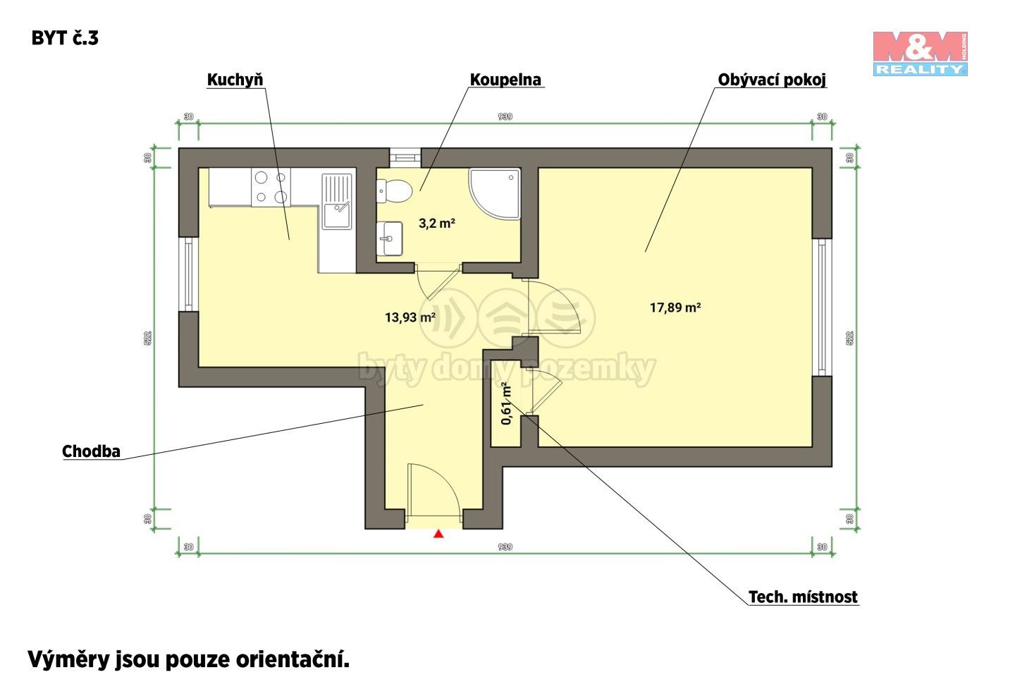 Prodej byt 1+1 - Horní Dvory, Cheb, 34 m²