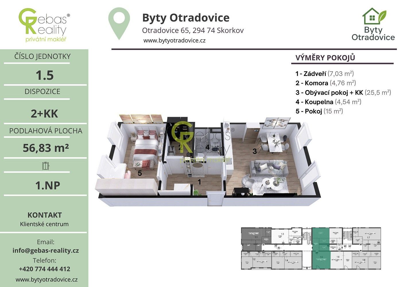 Byt 2+kk · 57 m² · Skorkov - Otradovice, okres Mladá Boleslav - 3