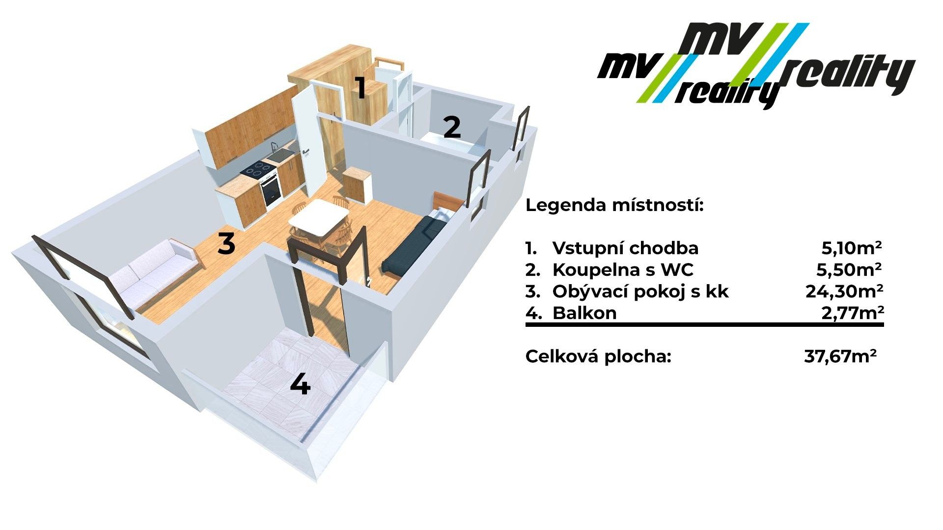 Prodej byt 1+kk - V třešňovce, Praha, 35 m²