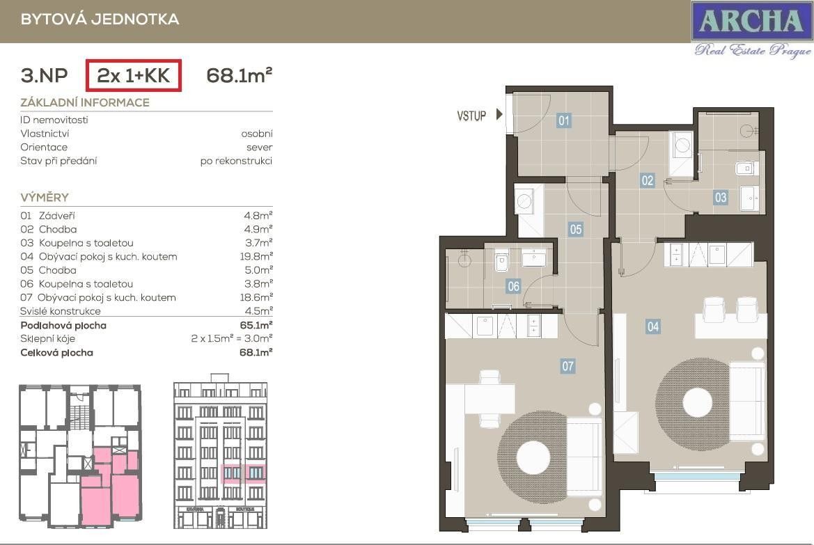 2+kk, Vinohradská, Praha, 68 m²