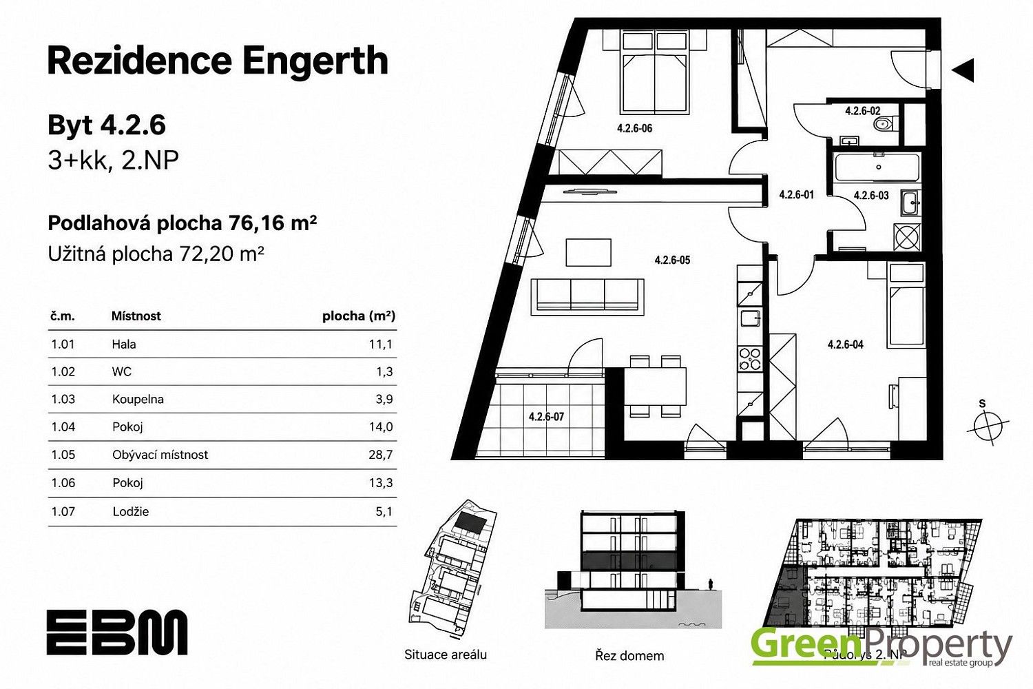 Byt 3+kk, 72 m²