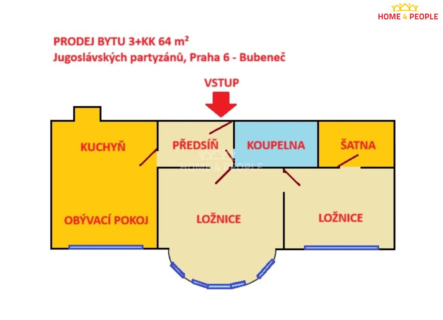 3+kk, Jugoslávských partyzánů, Praha, 64 m² - 1