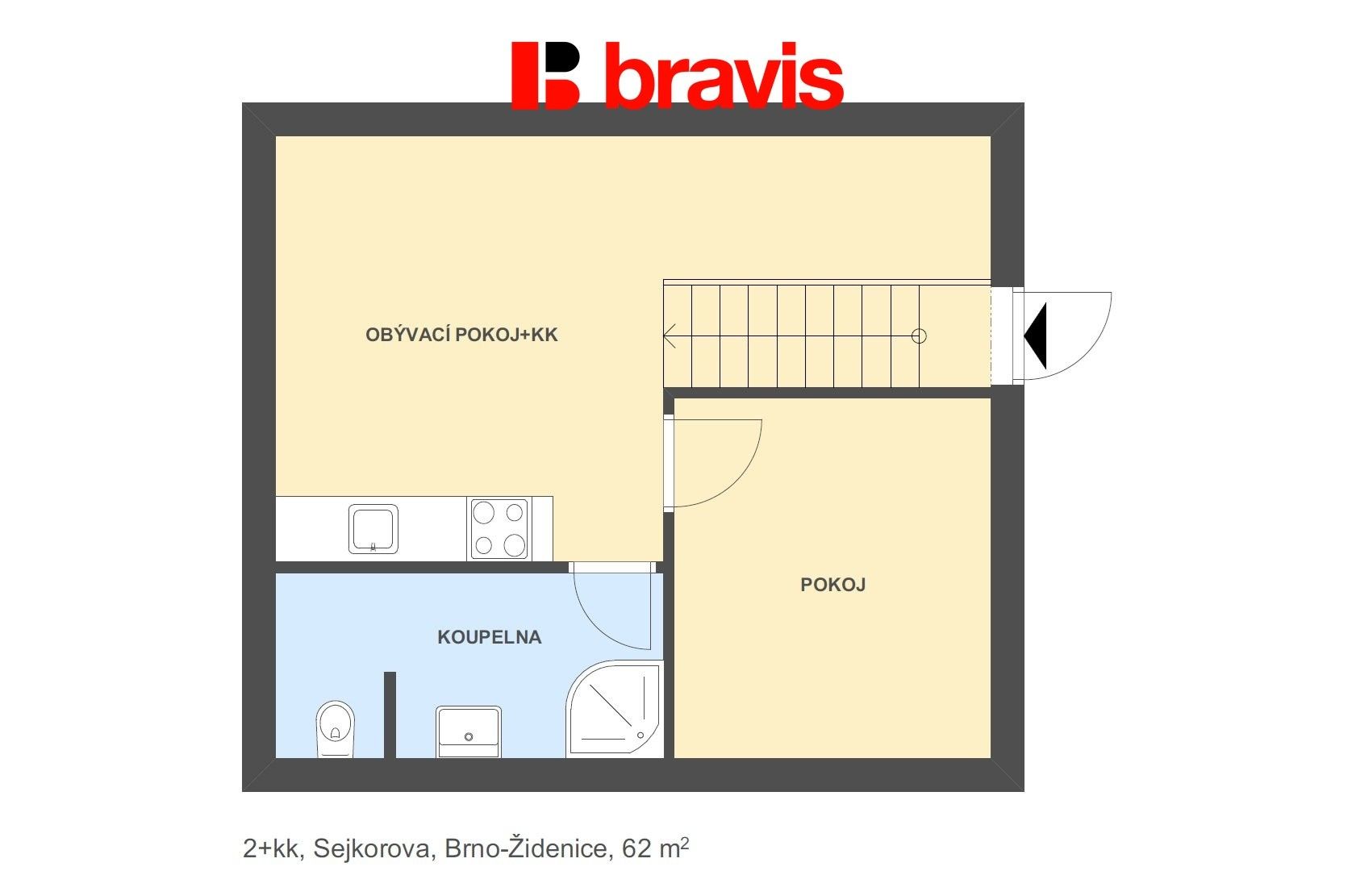 Pronájem byt 2+kk - Sejkorova 2742, Brno Židenice, 52 m² - 5