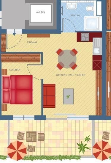 2+1, , Bádensko-Württembersko, 52 m² - 1