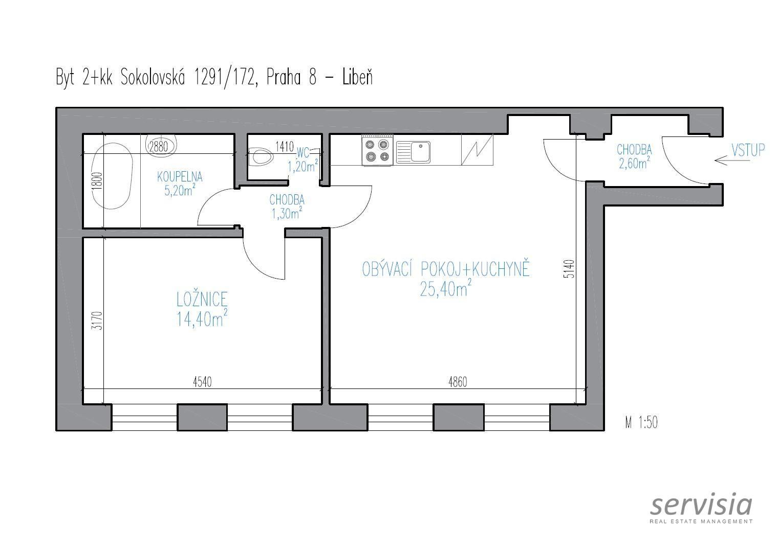 Byt 2+kk · 57 m² · Sokolovská  , Praha - 3