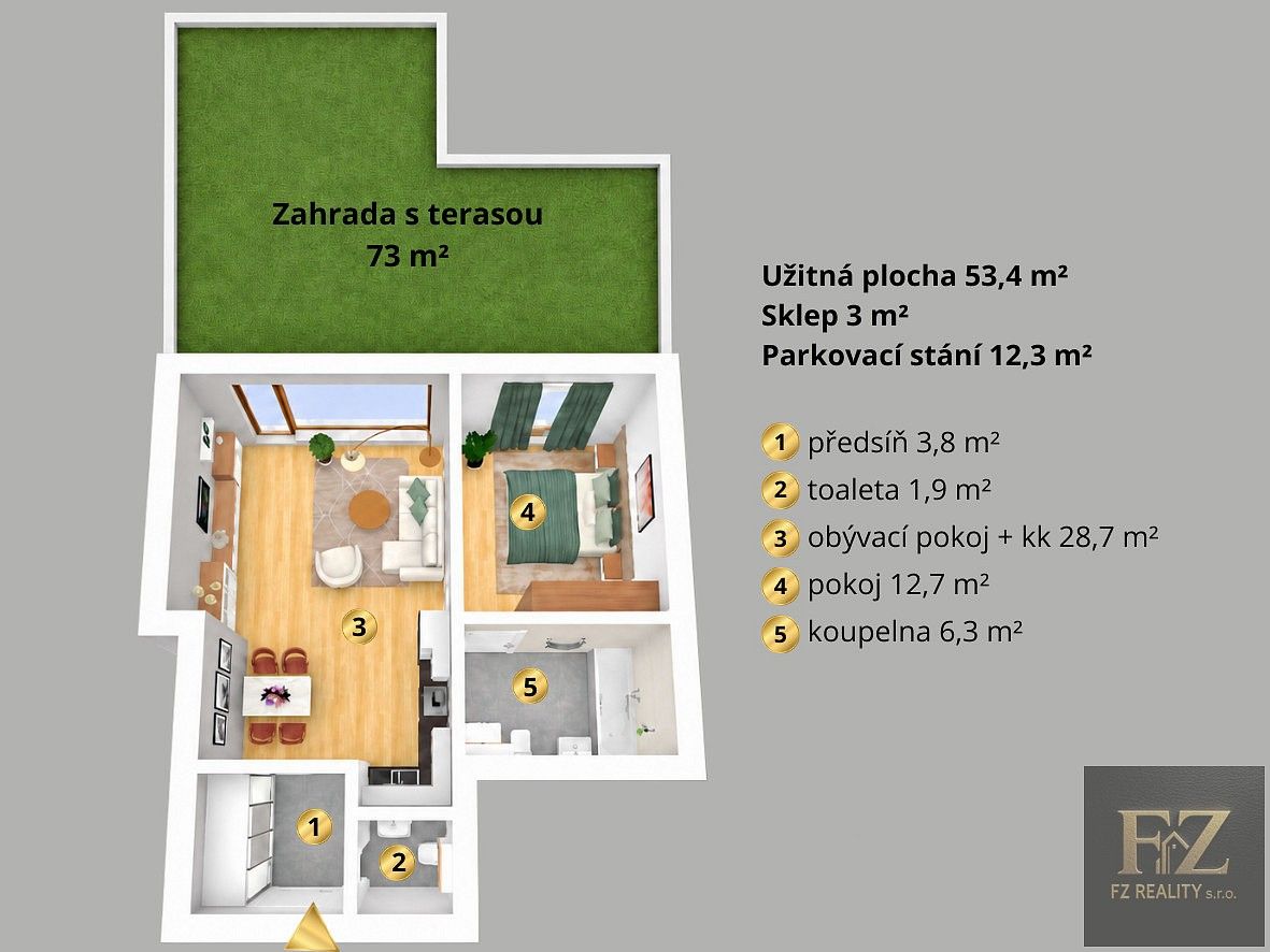 Byt 2+kk · 53 m² · Vřesovická, Praha 5 - Zličín - 3