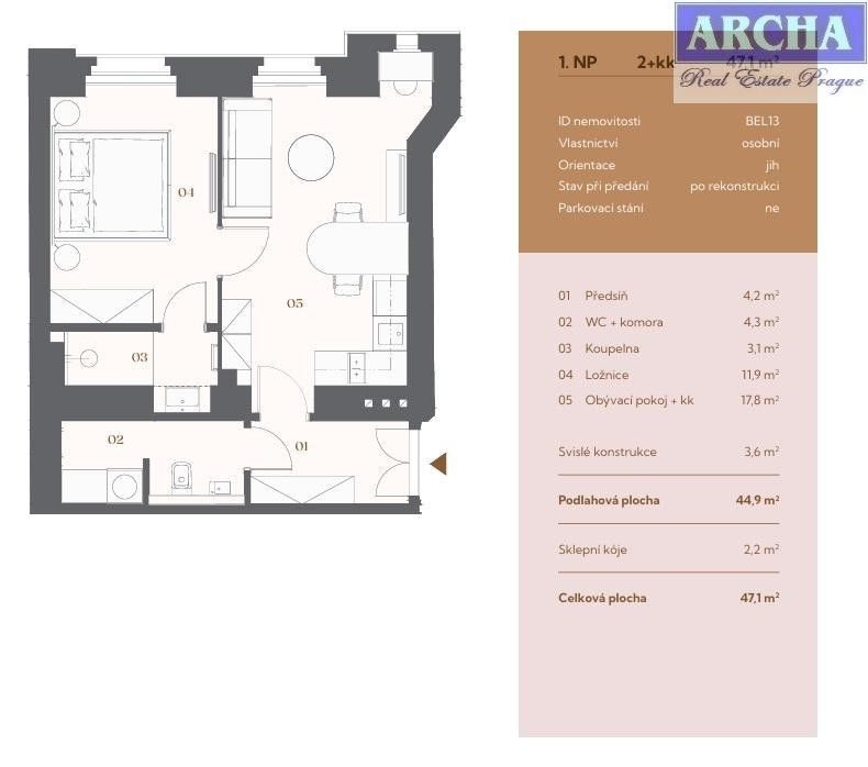 Prodej byt 2+kk - Pod Zvonařkou, Praha, 47 m²