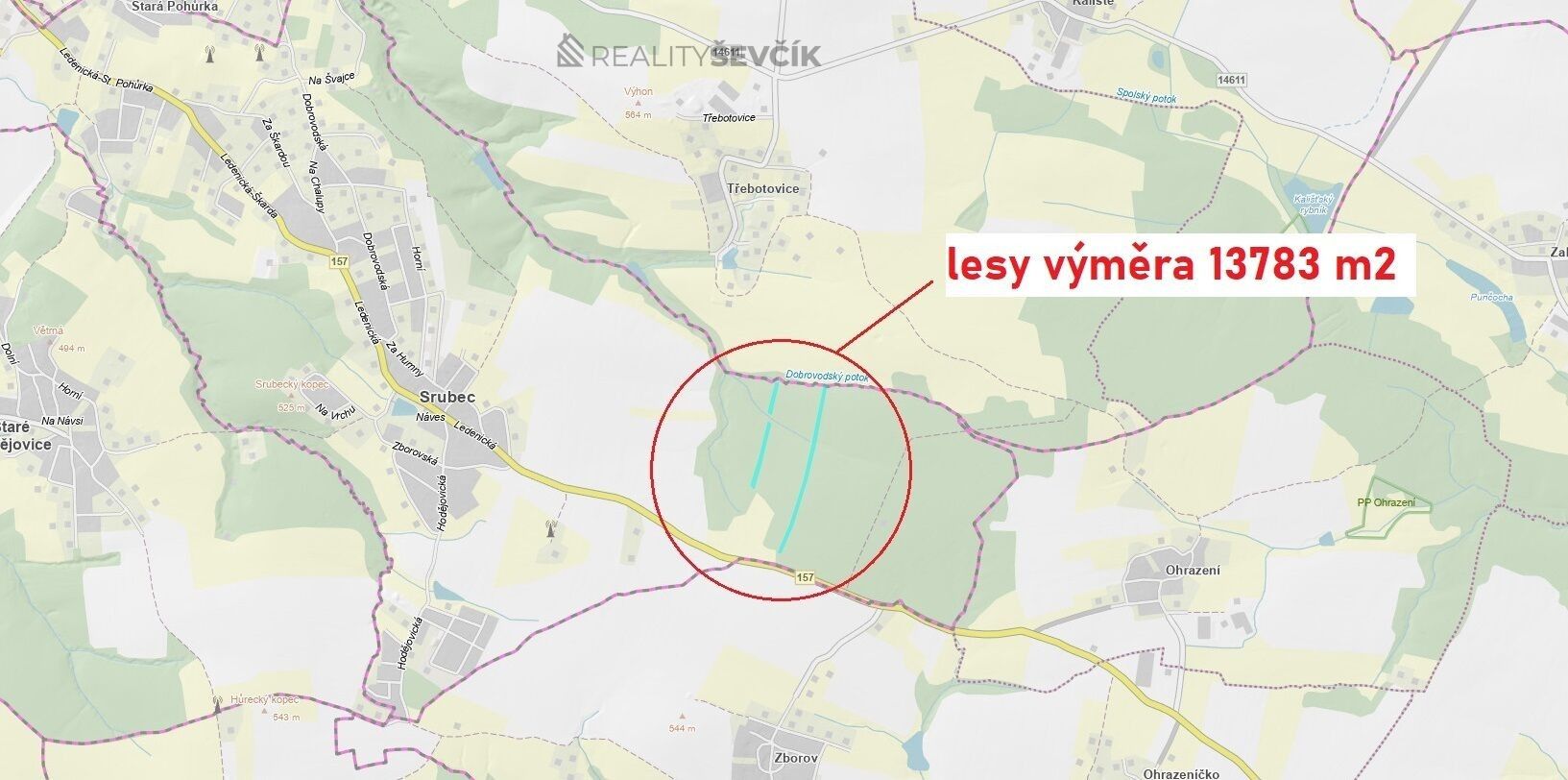 Prodej les - Ledenická-Škarda, Srubec, 13 783 m² - 2