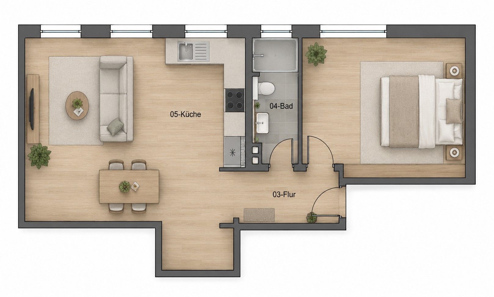 2+1, , Dolní Sasko, 57 m² - 1