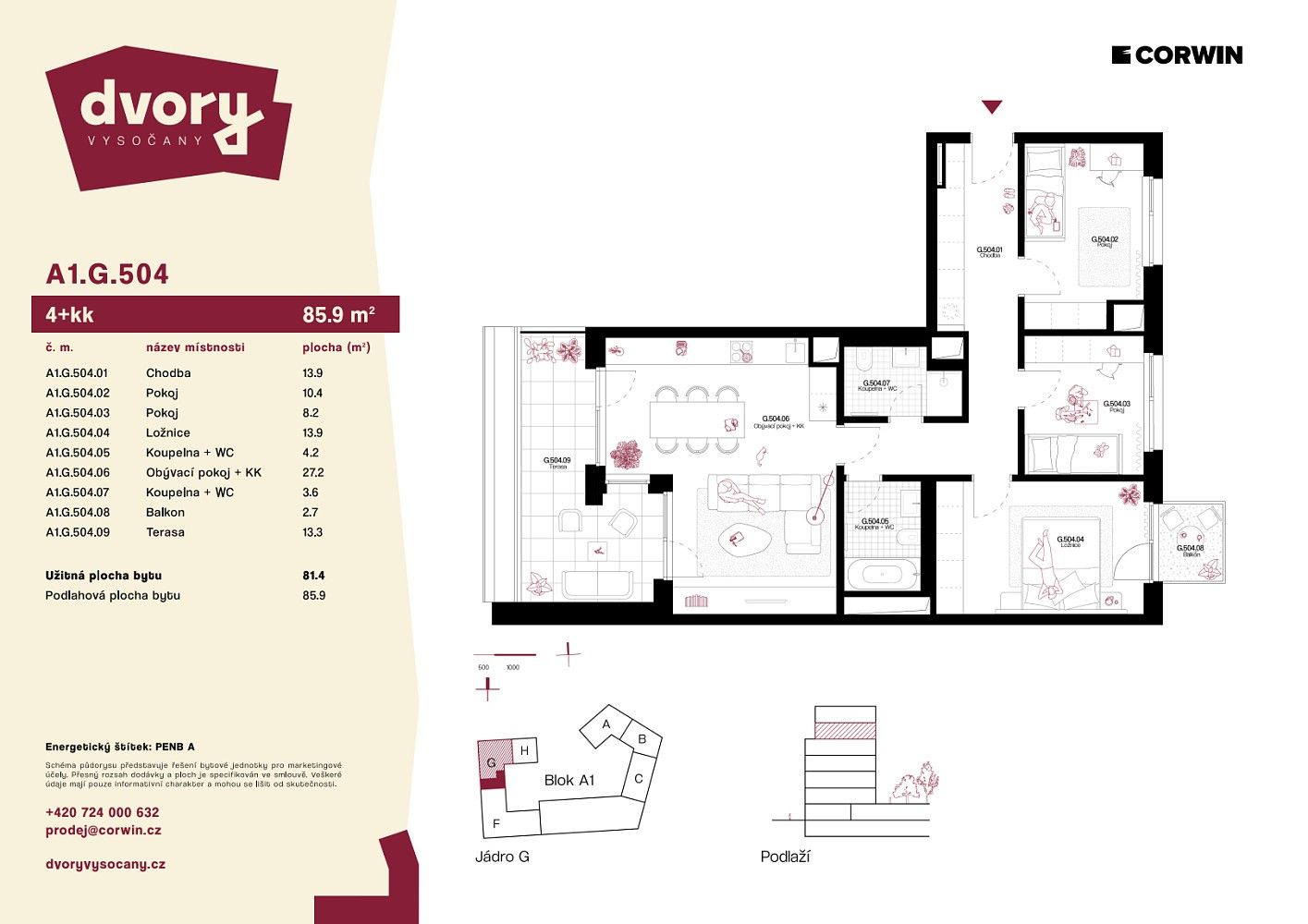 4+kk, Praha - Vysočany, okres Praha 9, Hlavní město Praha, 86 m² - 2