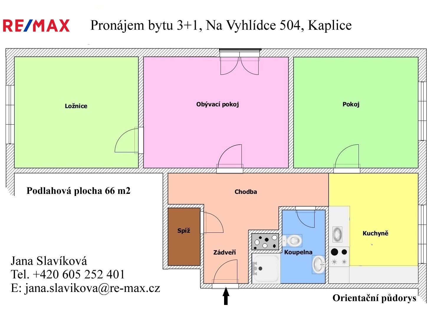 Pronájem byt 3+1 - Na Vyhlídce, Kaplice, 66 m²