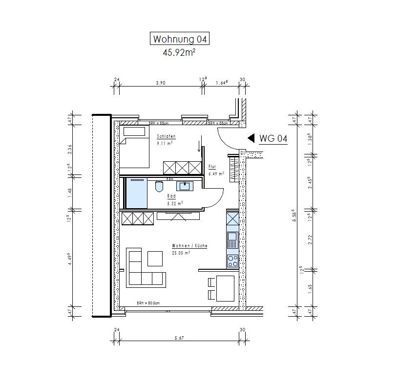 2+1, Osnabrück Osnabrück Niedersachsen 49074, 46 m² - 2