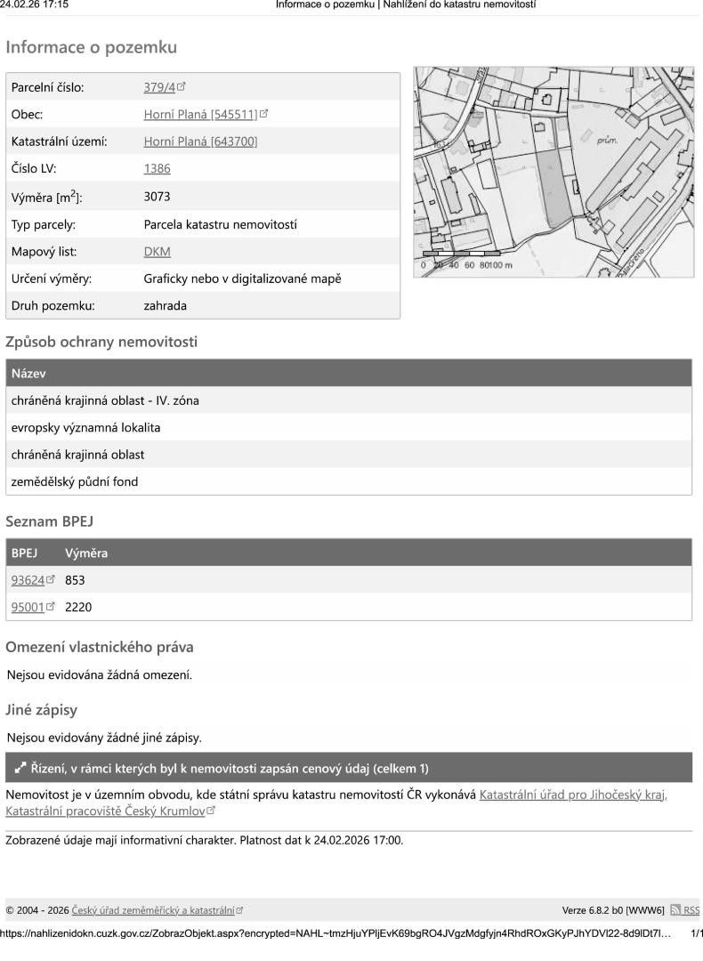 Prodej pozemek pro bydlení - Horní Planá