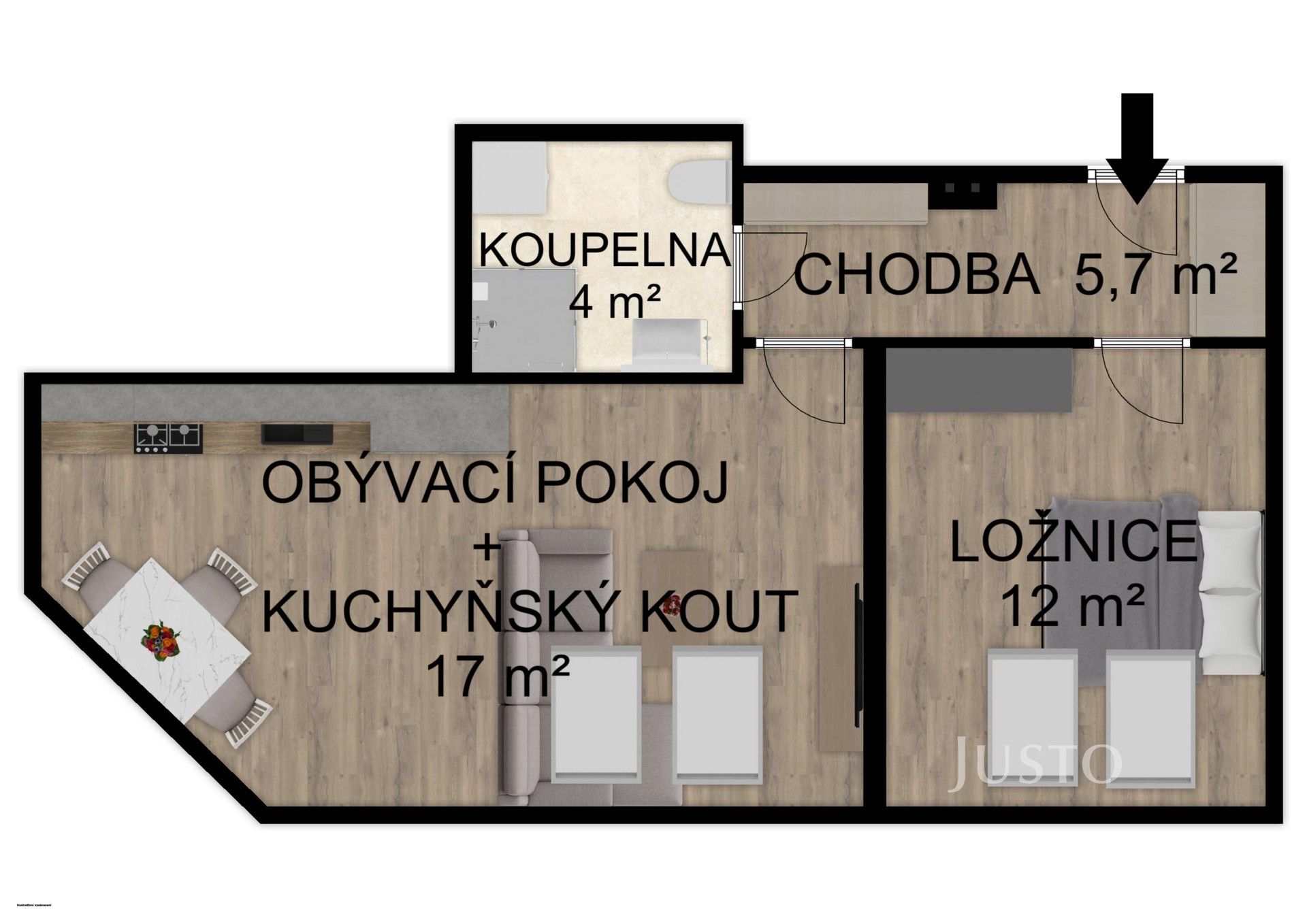 2+kk, Soukenická  , Bechyně, 39 m²