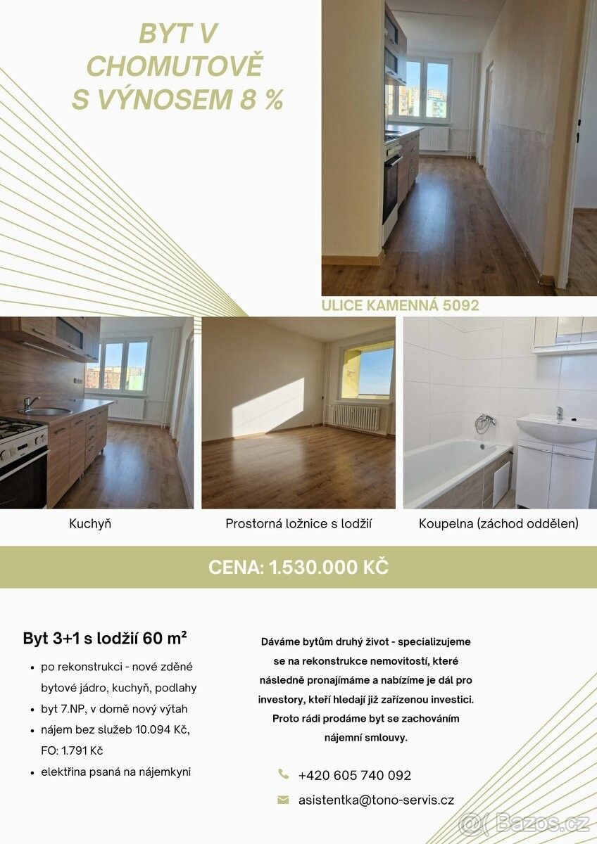 Prodej byt 3+1 - Chomutov, 430 04, 60 m²