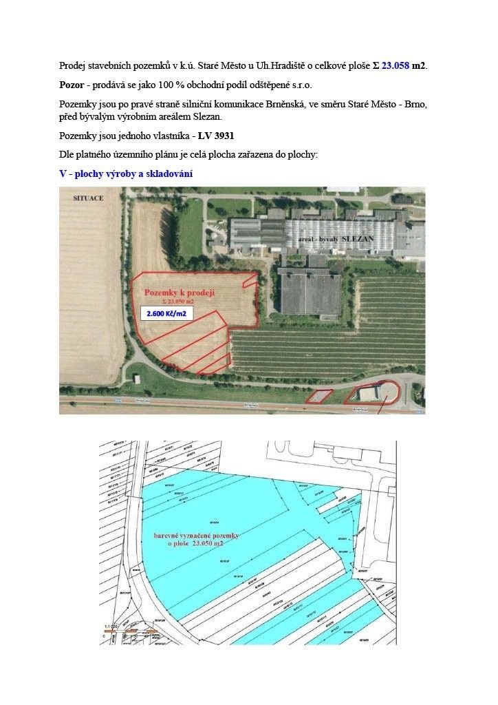 Pozemky pro bydlení, Staré Město u Uherského Hradiště, 686 03, 23 058 m²