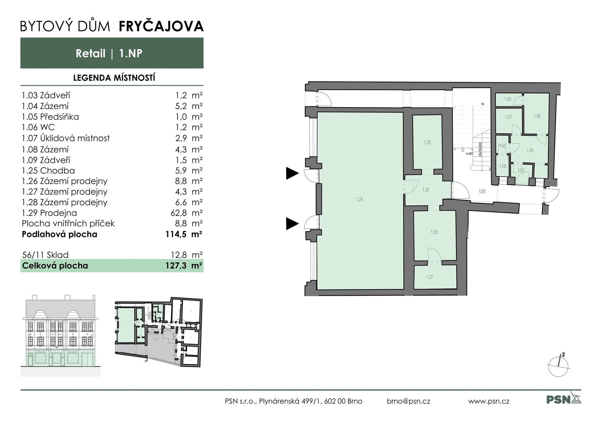 Prodej obchodní prostory - Fryčajova, Brno, 107 m²