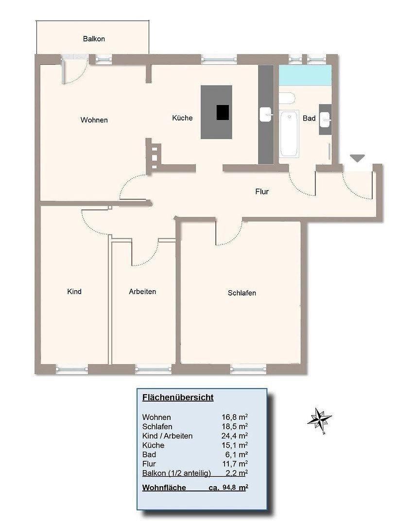 4+1, Hamburg Barmbek-Nord Hamburg 22307, 95 m² - 2