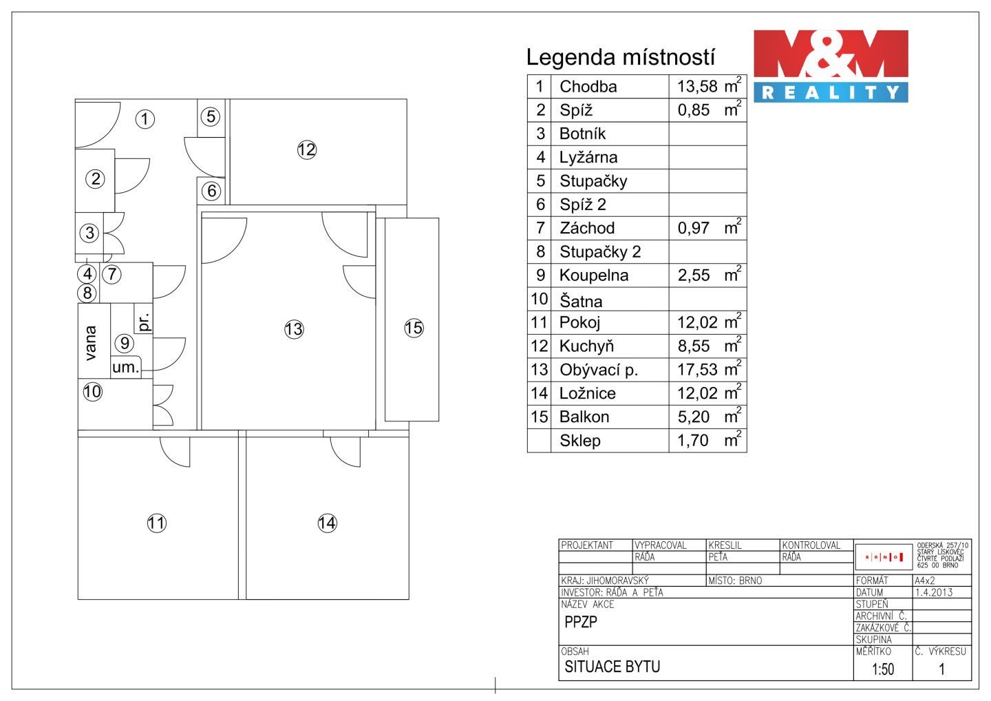 Prodej byt 3+1 - Oderská, Brno, 68 m²