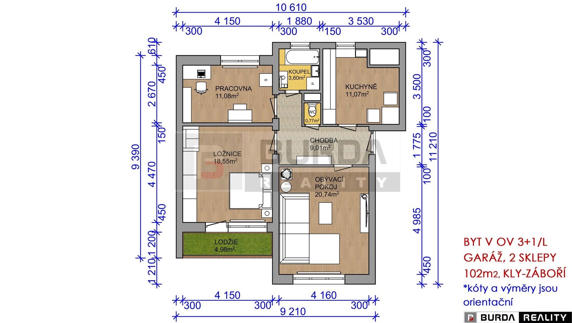 Byt 3+1 · 102 m² · Kly Záboří - 3