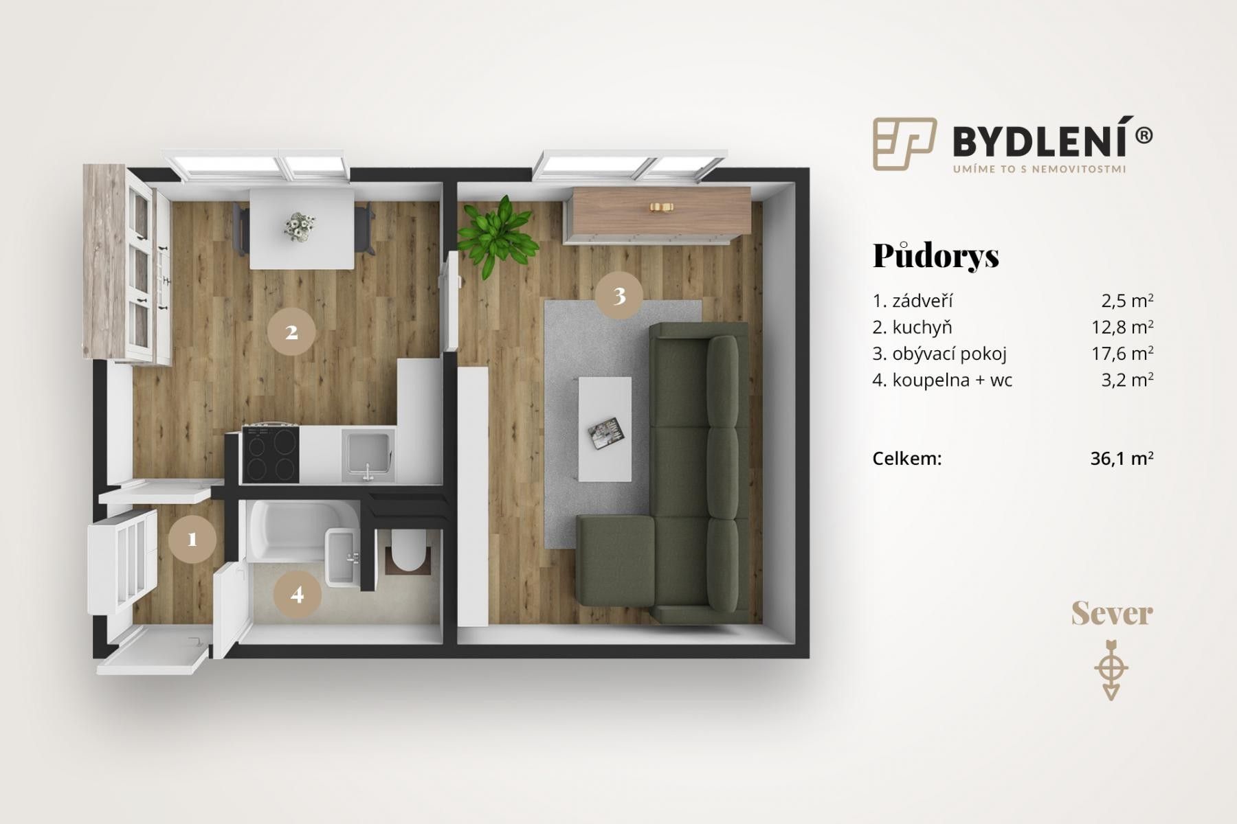 Byt 2+kk · 36 m² · 17. listopadu  , Chomutov - 4