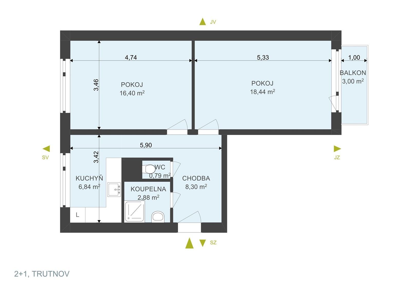 Byt 2+1 · 58 m² · Fialková, Trutnov Horní Staré Město - 3