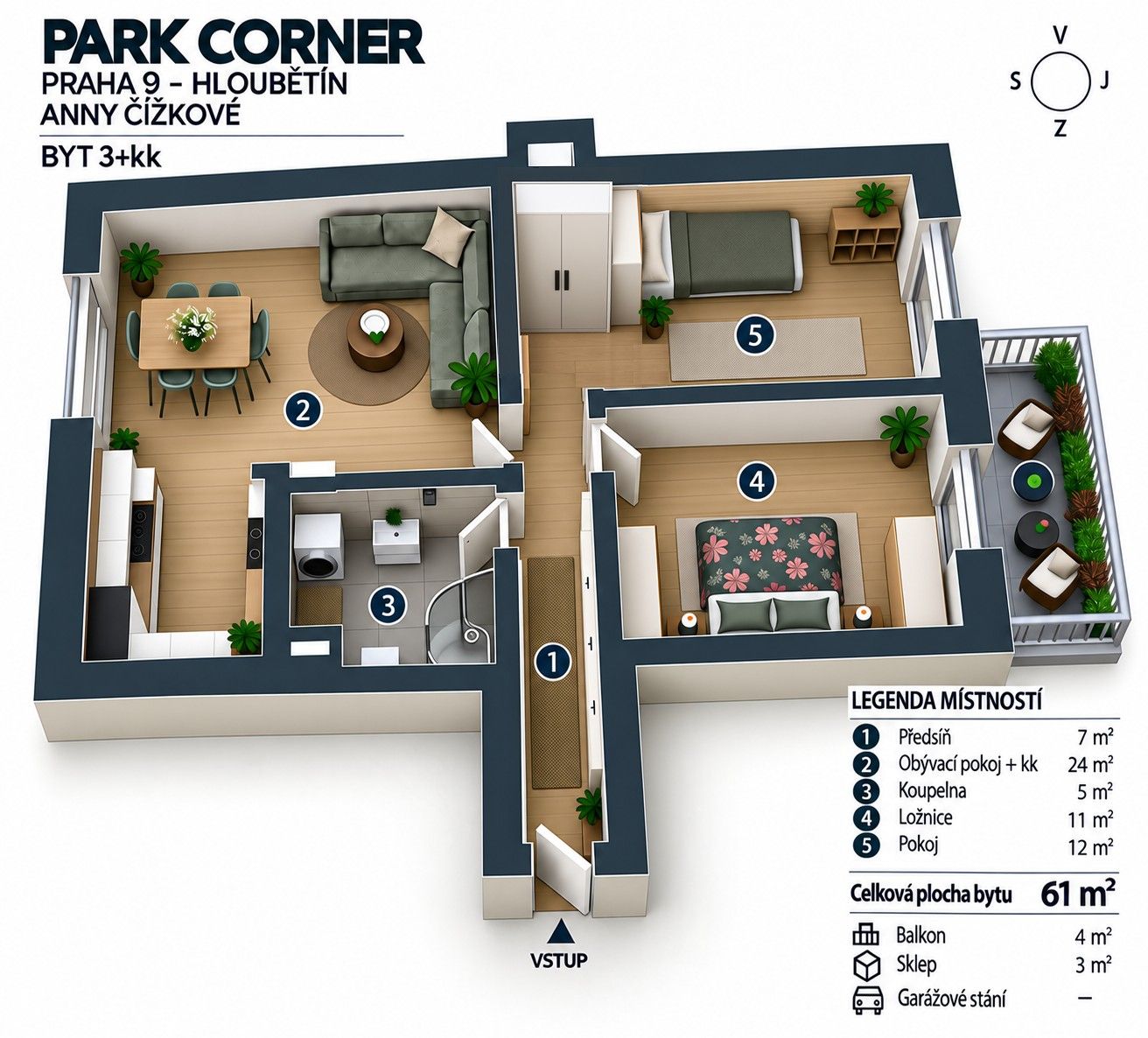 3+kk, Anny Čížkové, Praha - Hloubětín, 61 m² - 1