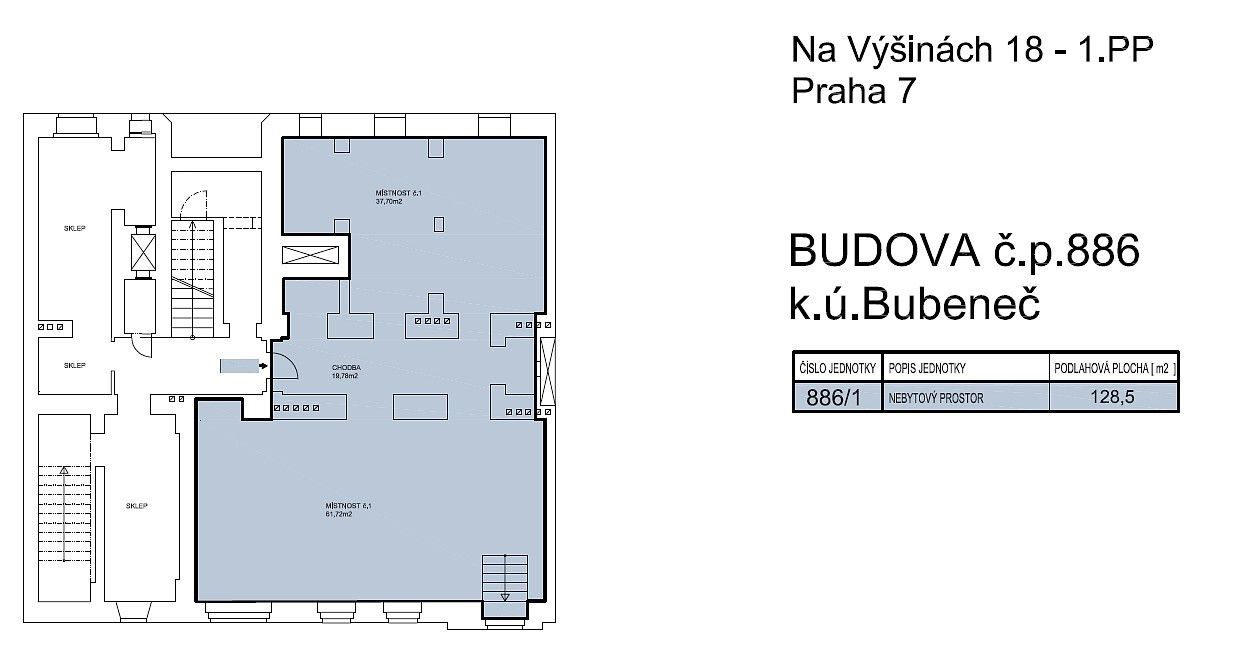 Obchodní prostory, Na výšinách, Praha 7 - Bubeneč, 128 m² - 2