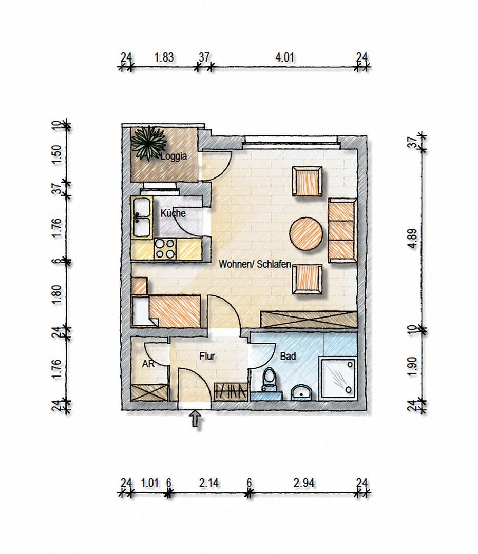 1+1, Bernhard-Letterhaus-Straße 2, , Dolní Sasko, 39 m² - 1
