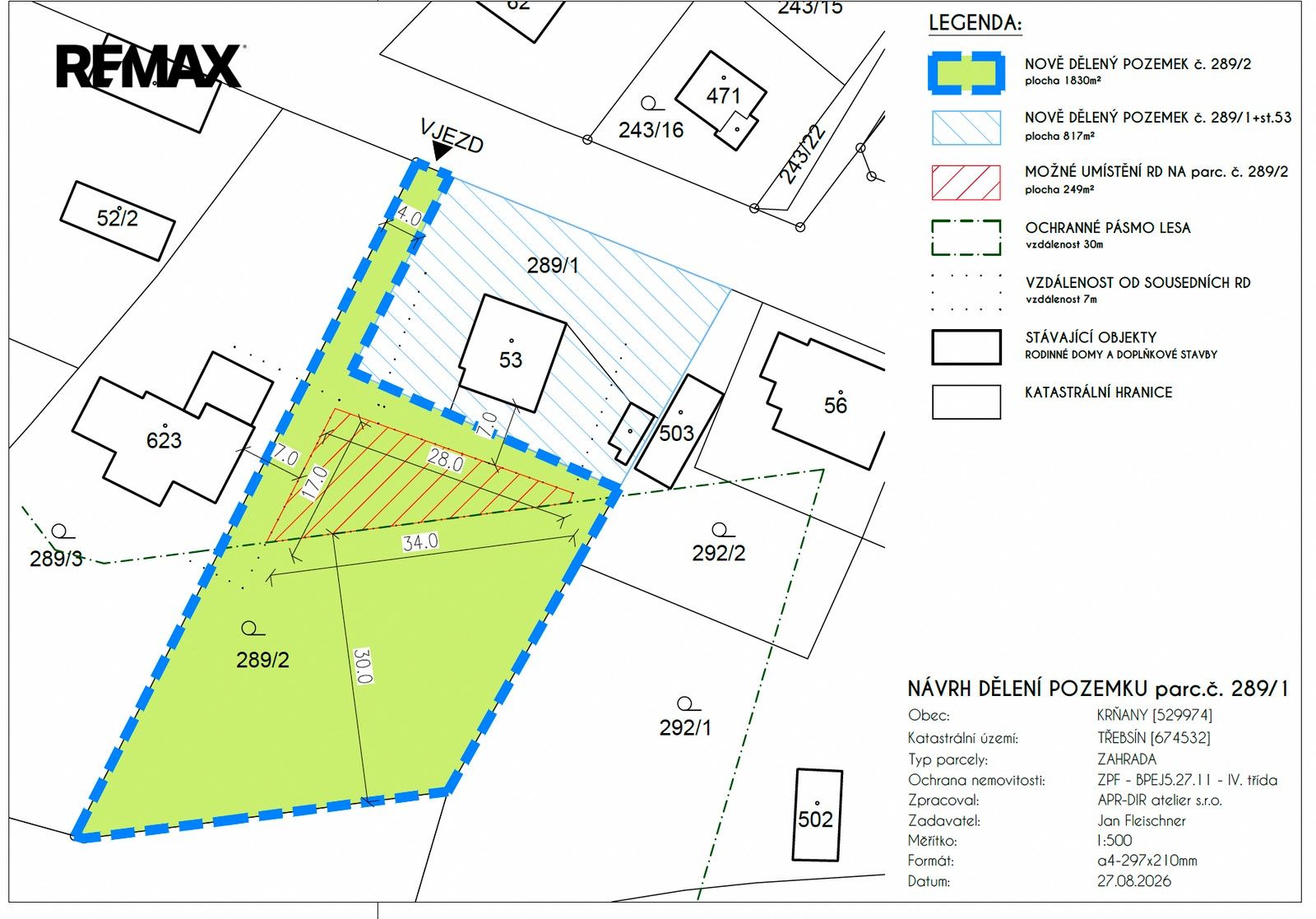 Prodej pozemek pro bydlení - Krňany Třebsín, 1 830 m² - 2